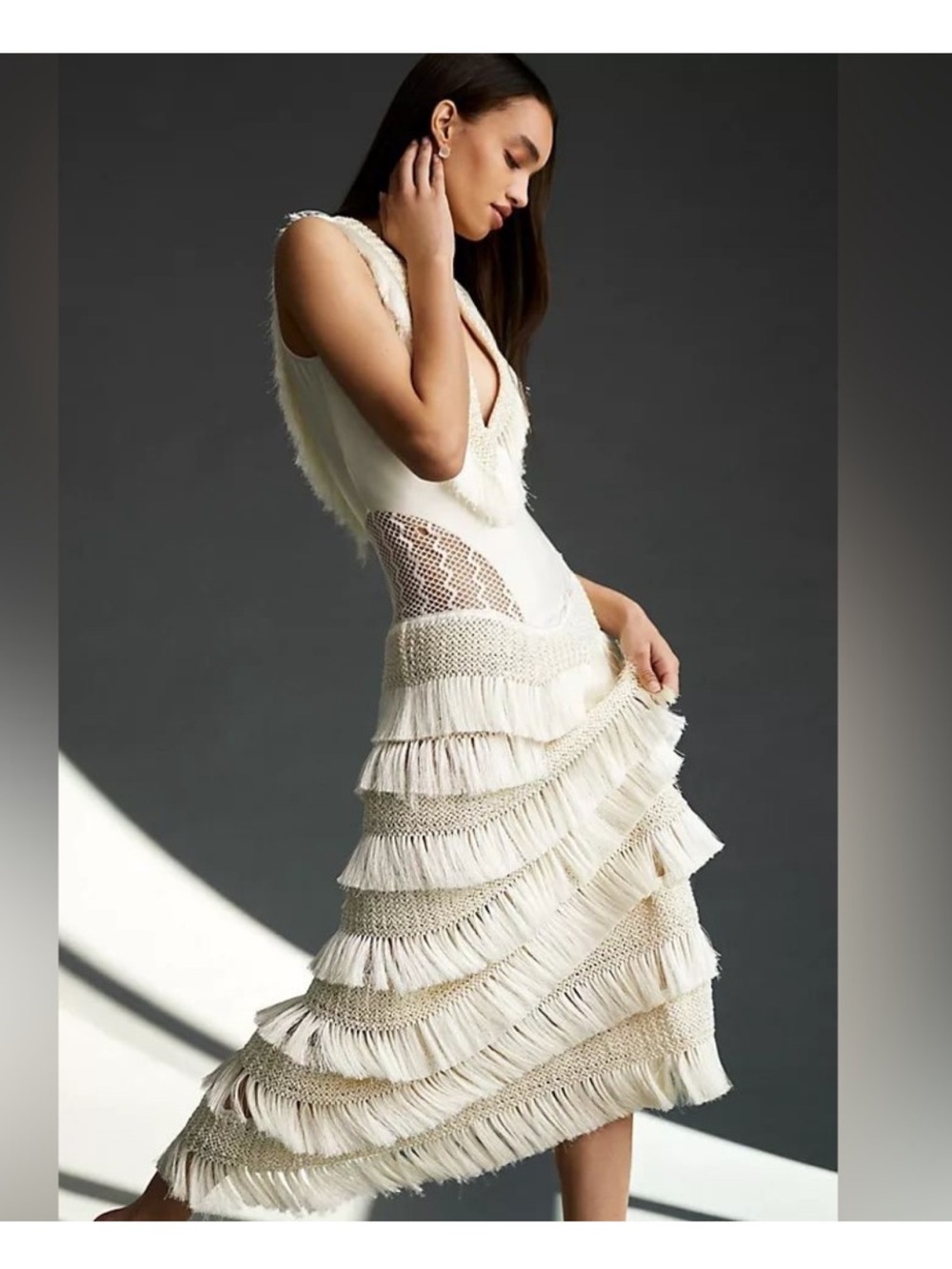 PatBO Fringed Trim V-Neck Maxi Dress - Picture 2 of 9